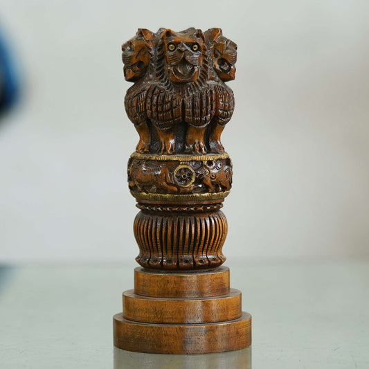 Handcrafted Wooden Ashoka Pillar – Symbol of India's Heritage and Pride