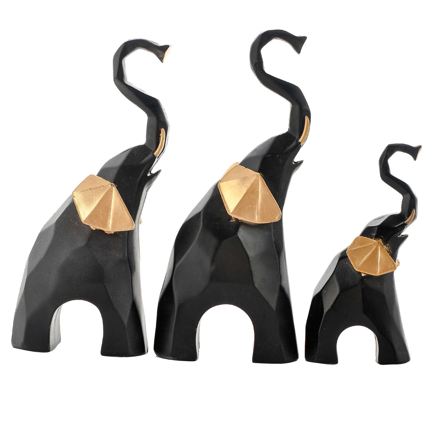 Luxe Black Elephant Family Set – Gold Accent Resin Figurines (Set of 3)