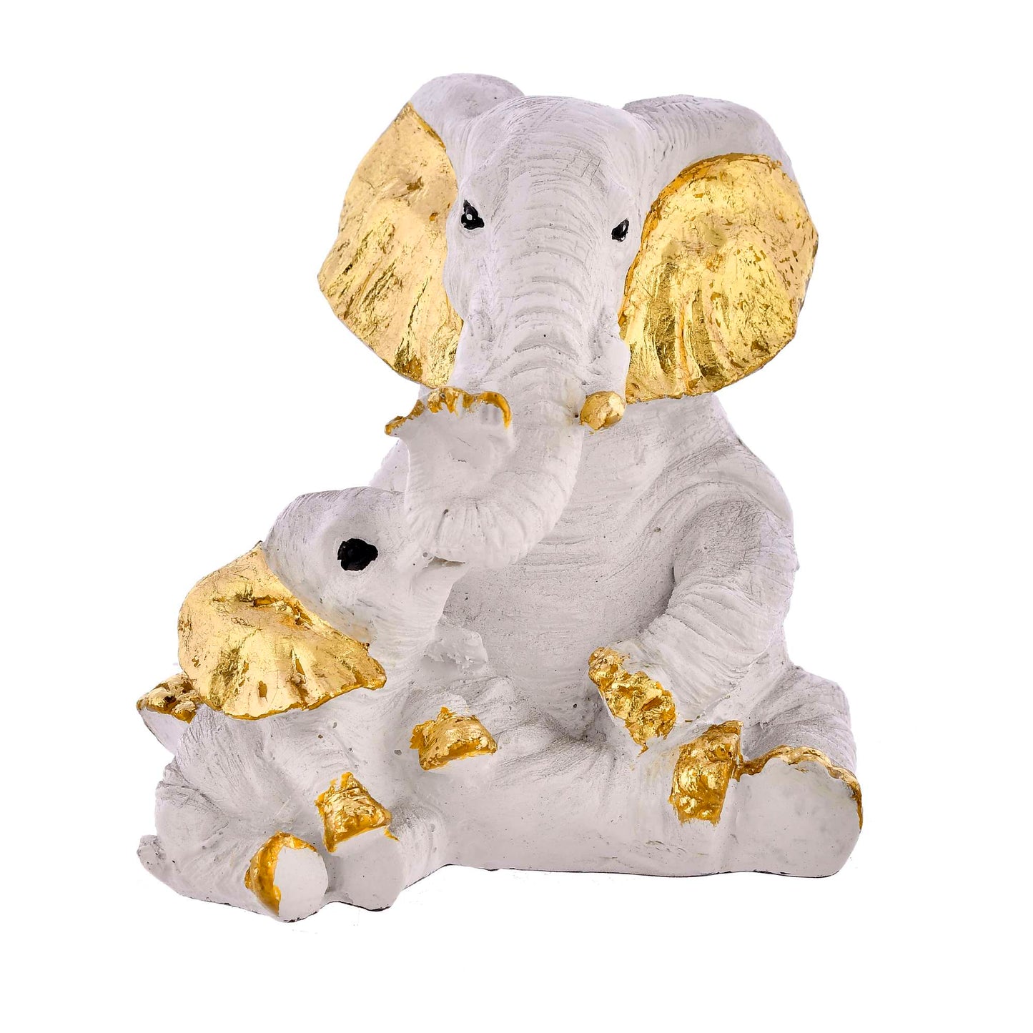 White & Gold Elephant Mom and Baby Figurine – Elegant Resin Showpiece for Home Decor