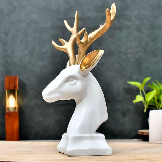 Elegant White Deer Bust with Golden Antlers – Modern Home Décor Sculpture