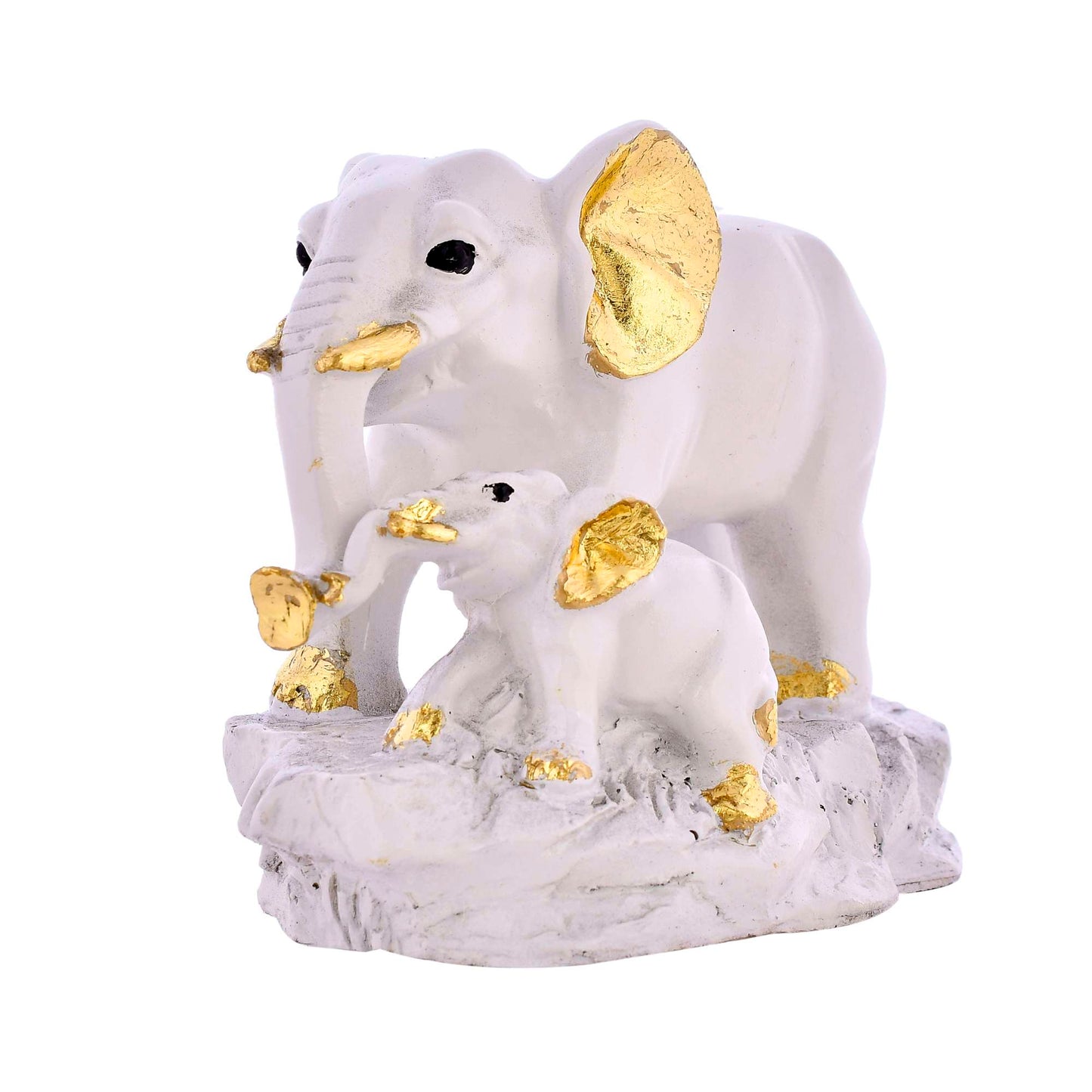 Elegant White Elephant Duo Statue – Gold-Accented Resin Home Decor