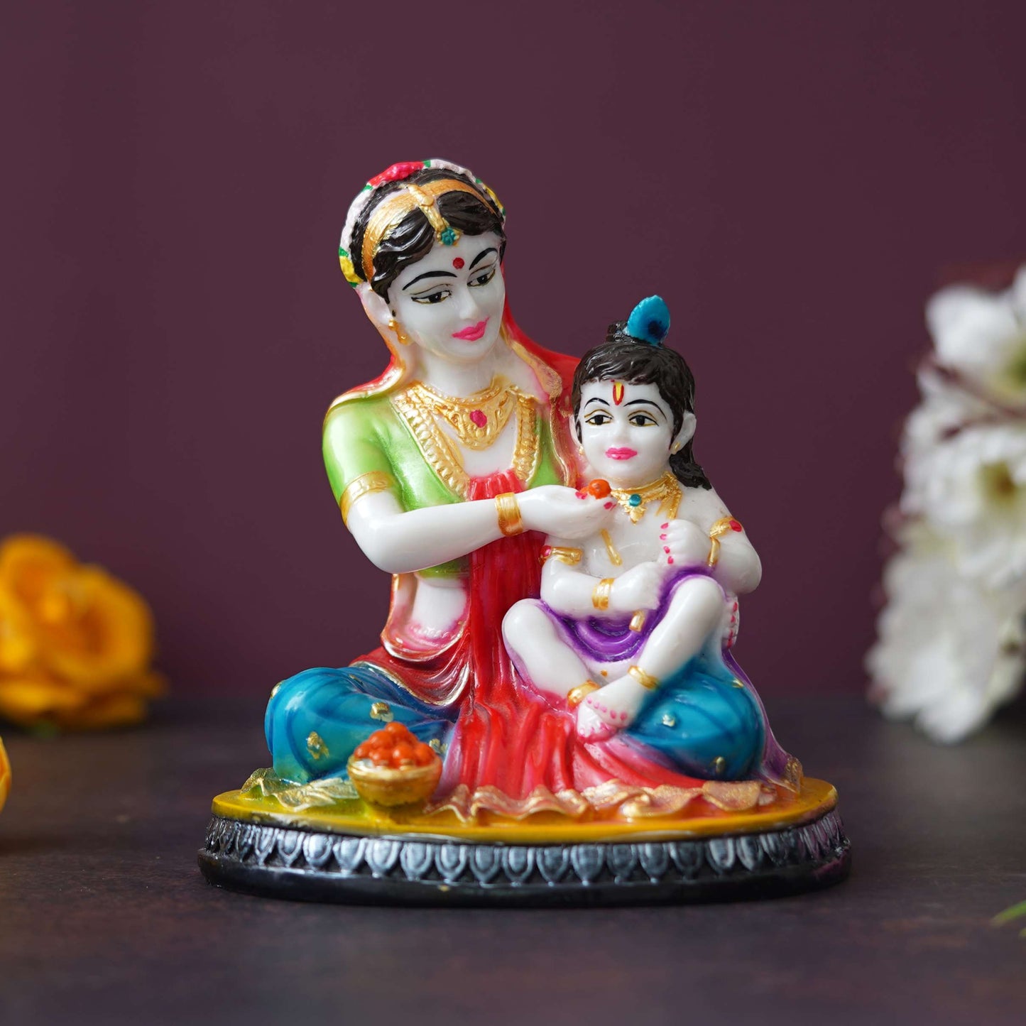 Hand-Painted Yashoda Krishna Idol | Divine Mother-Child Marble Figurine for Home Decor & Pooja