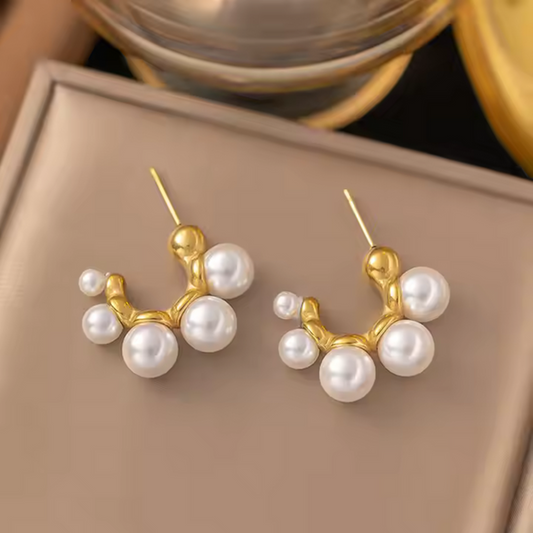 C Shape Pearl Hoop Earrings