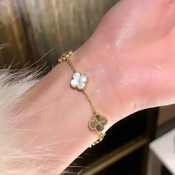 White & Gold Four Leaf Lucky Clover Bracelet