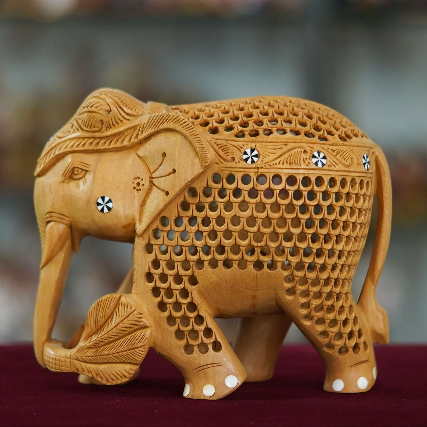 Handcrafted Wooden Elephant with Intricate Jali Work – Symbol of Strength and Prosperity