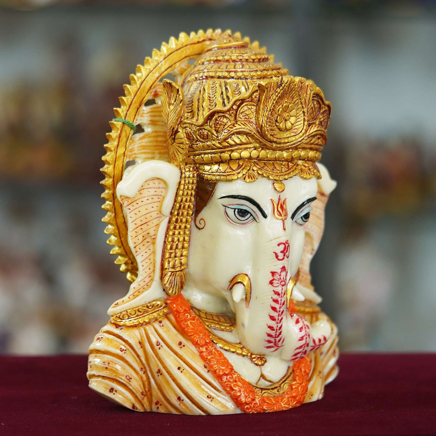 Divine Lord Ganesha Bust Idol – Handcrafted Decorative Sculpture with Golden Detailing
