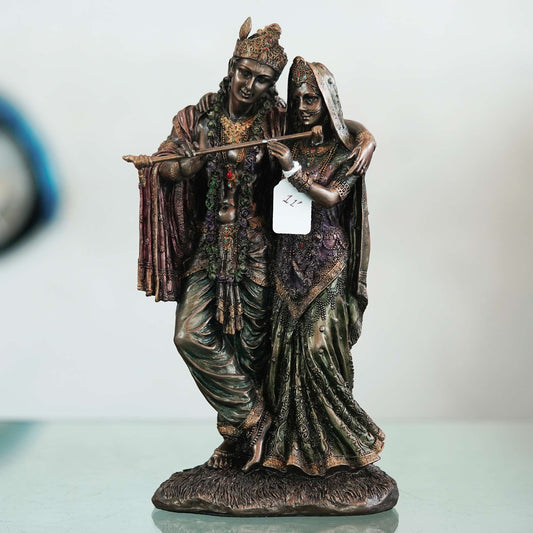 Antique Finish Brass Radha Krishna Statue – Symbol of Eternal Love and Harmony