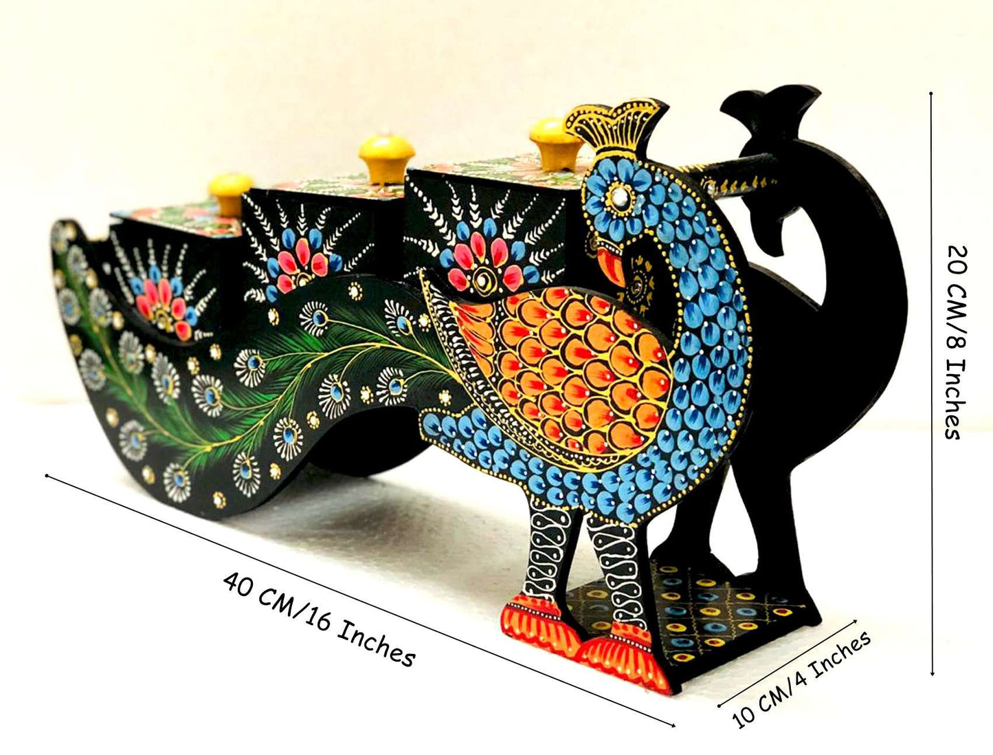 Majestic Peacock Wooden Spice Box – A Symphony of Art and Function