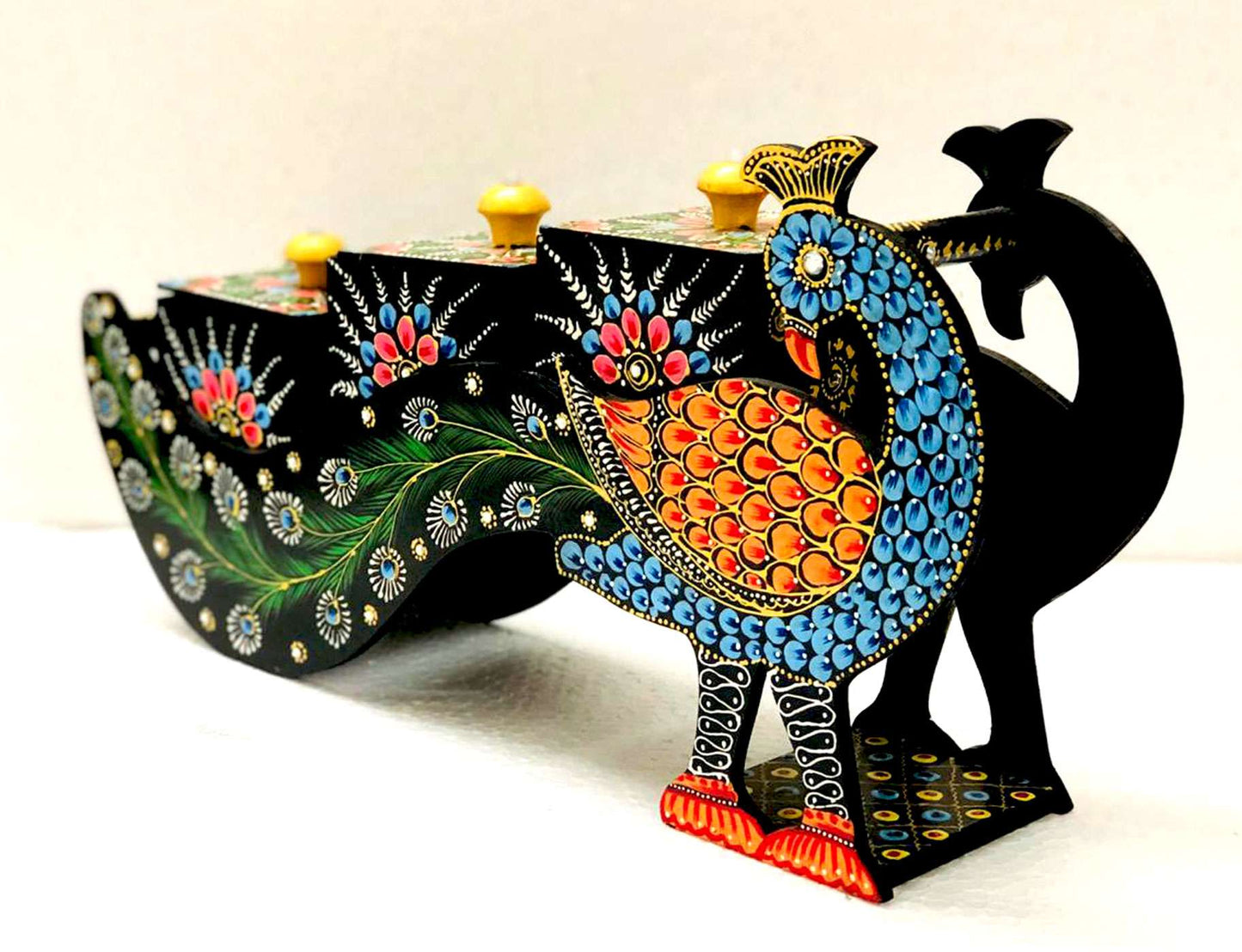 Majestic Peacock Wooden Spice Box – A Symphony of Art and Function