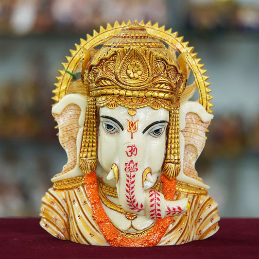 Divine Lord Ganesha Bust Idol – Handcrafted Decorative Sculpture with Golden Detailing