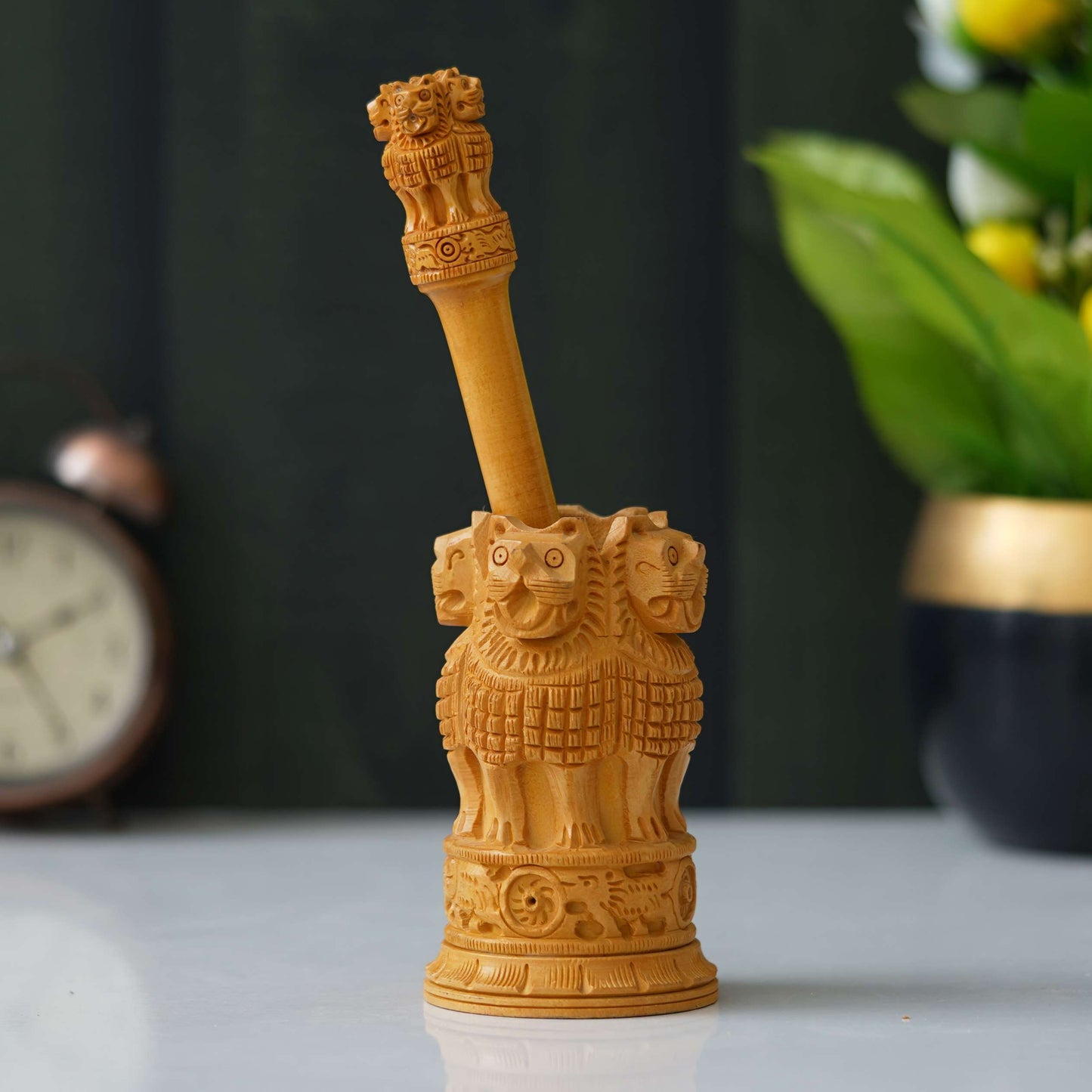 Handcrafted Wooden Ashoka Pillar – Symbol of India's Heritage and Pride