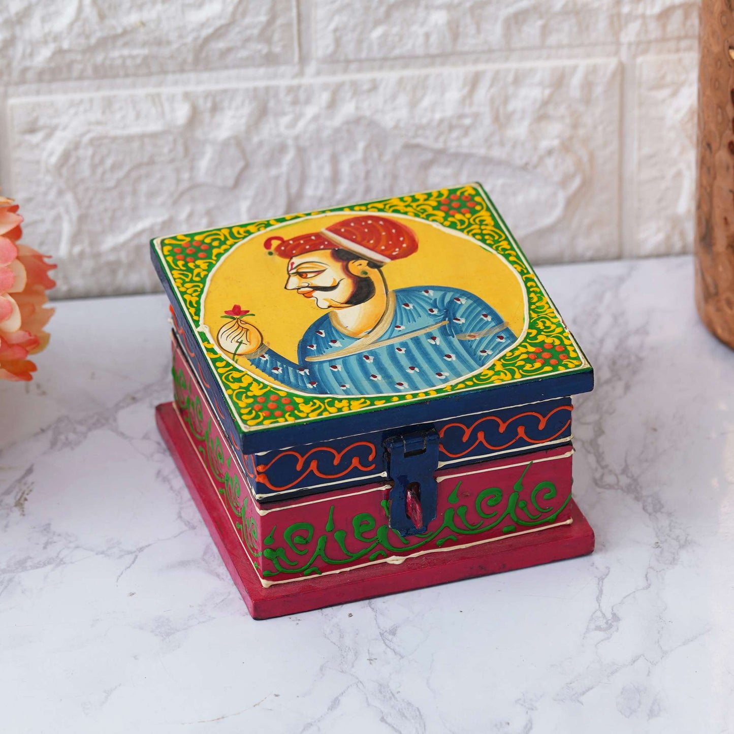Hand-Painted Wooden Jewelry Box – Traditional Rajasthani Artwork for Elegant Storage