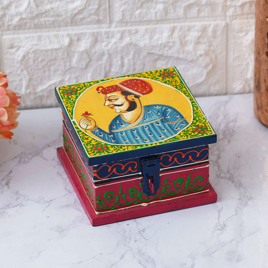 Hand-Painted Wooden Jewelry Box – Traditional Rajasthani Artwork for Elegant Storage