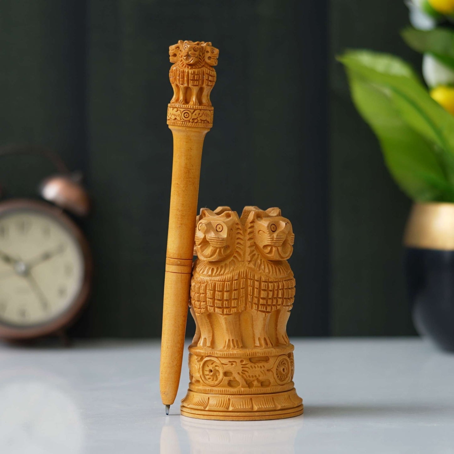 Handcrafted Wooden Ashoka Pillar – Symbol of India's Heritage and Pride