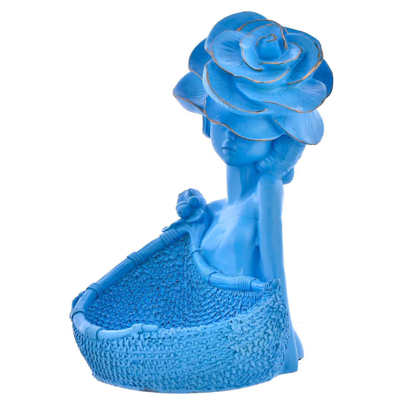 Chic Blue Lady with Rose Hat Decorative Tray – Resin Organizer for Candy, Jewelry, and Keys
