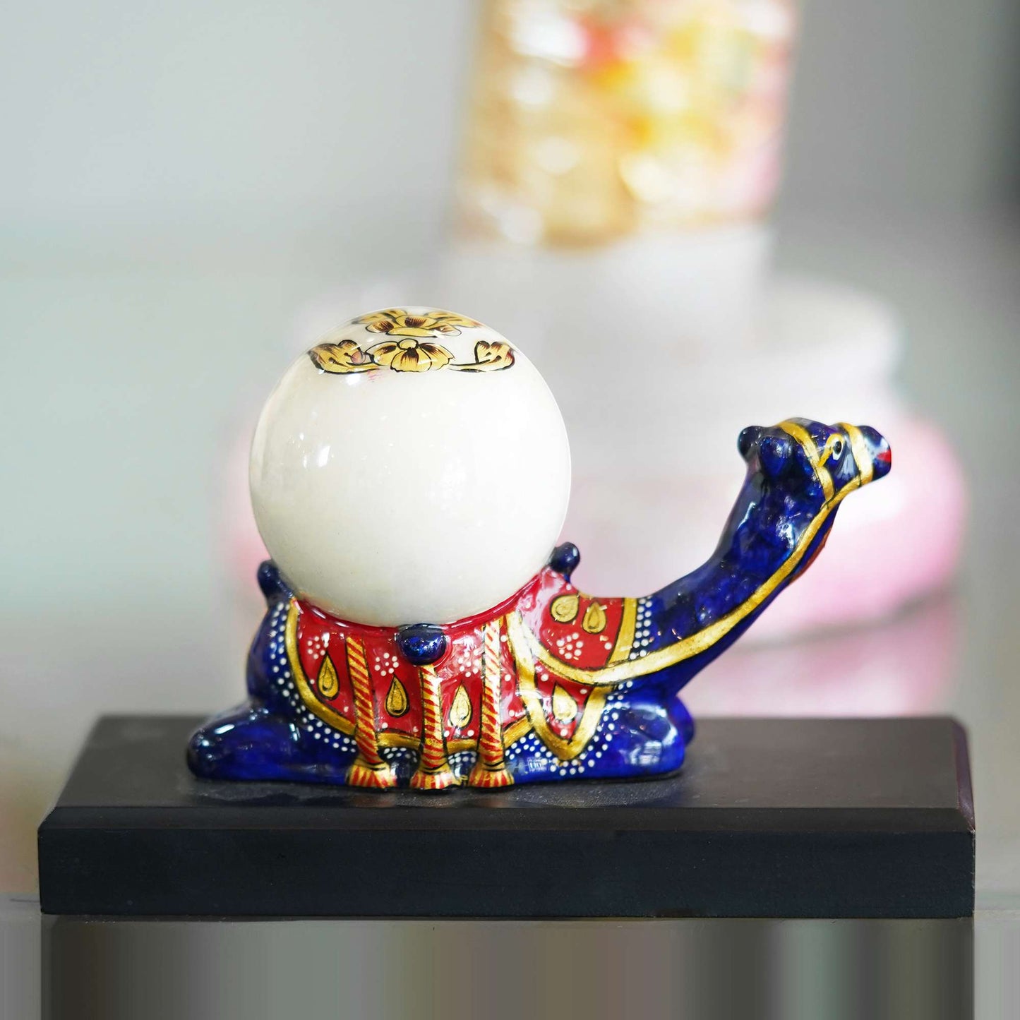 Decorative Camel Figurine with Miniature Clock – Hand-Painted Rajasthani Art Piece