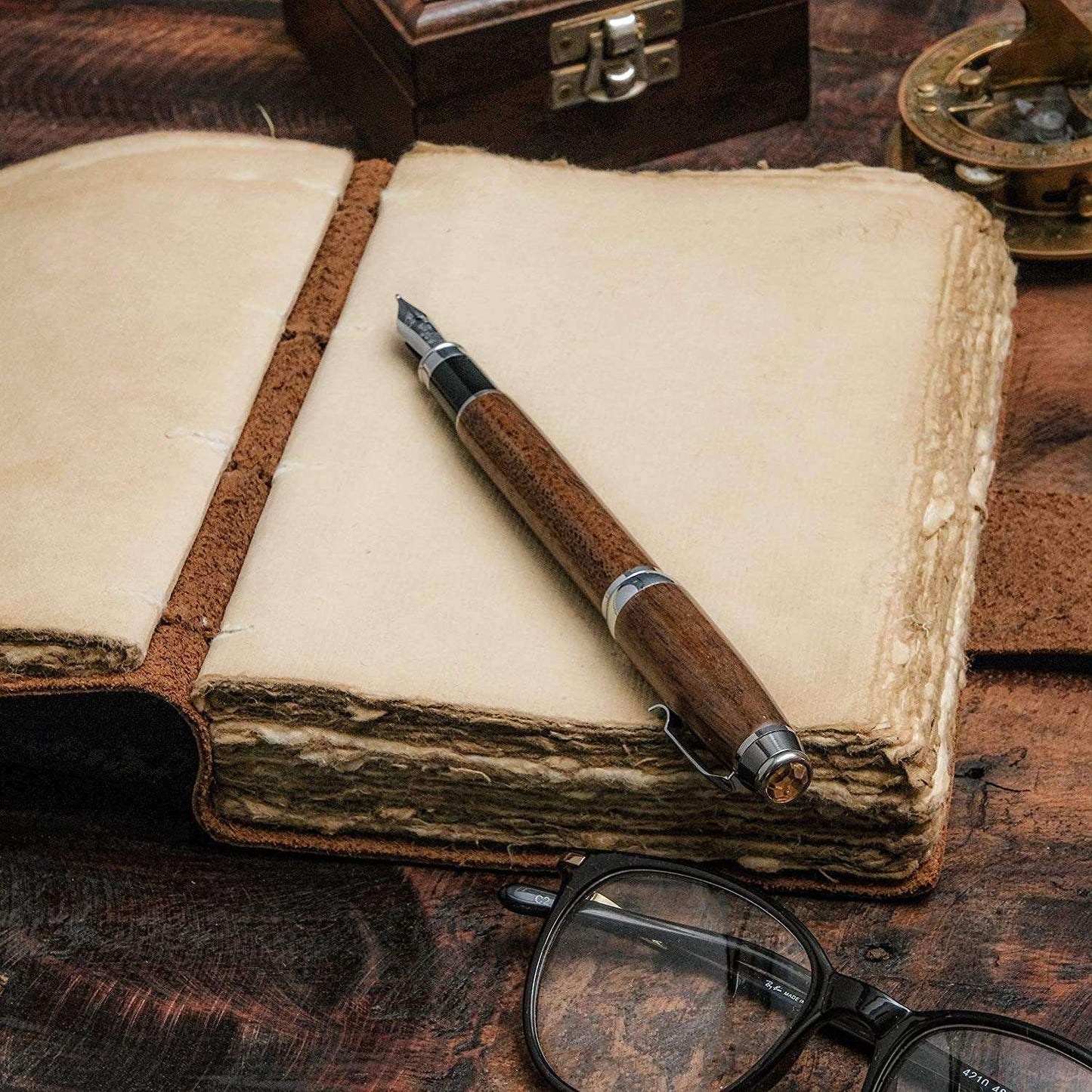 Classic Tan Leather Journal – Rustic Handmade Diary with Antique Lock