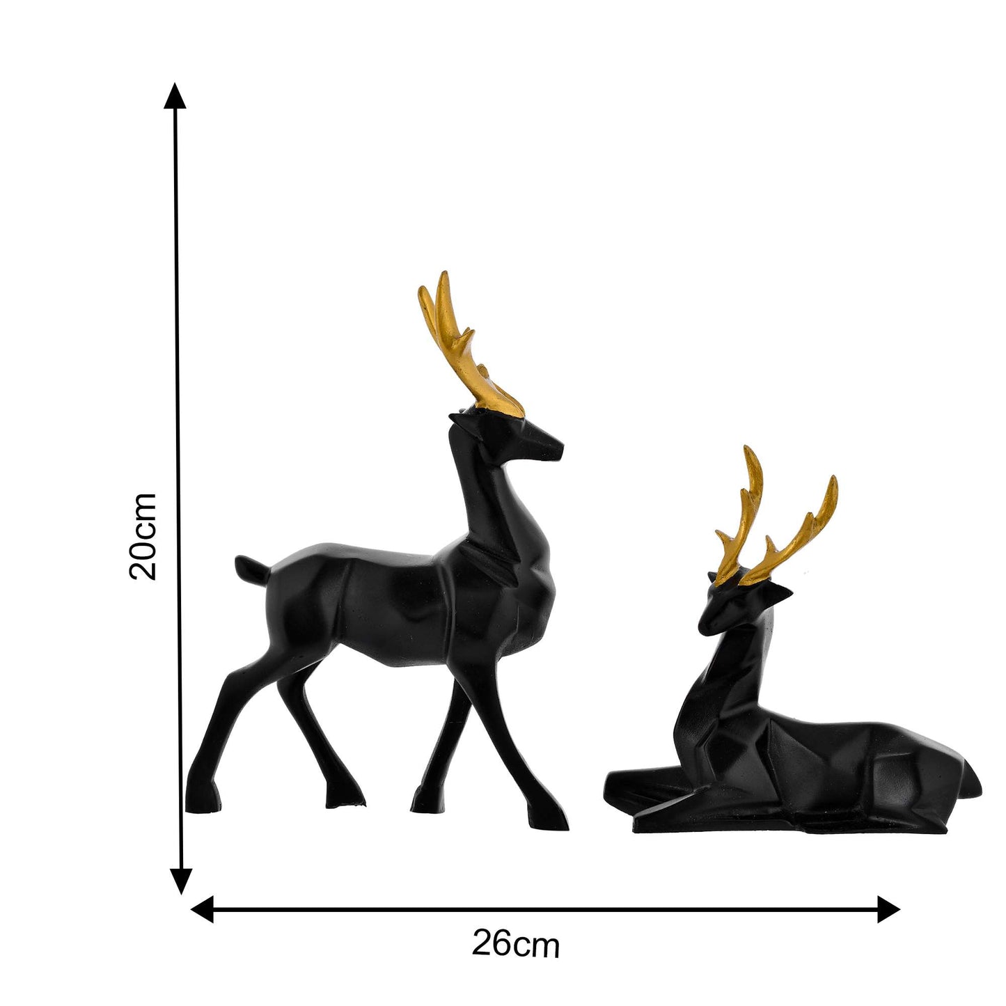 Elegant Black Deer Figurine Set with Golden Antlers – Modern Home Decor