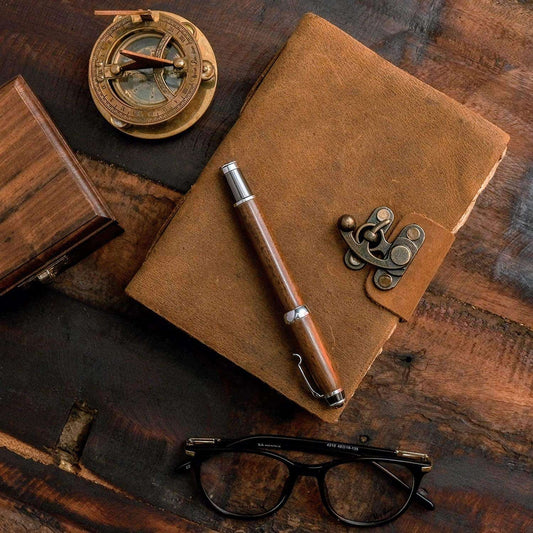 Classic Tan Leather Journal – Rustic Handmade Diary with Antique Lock