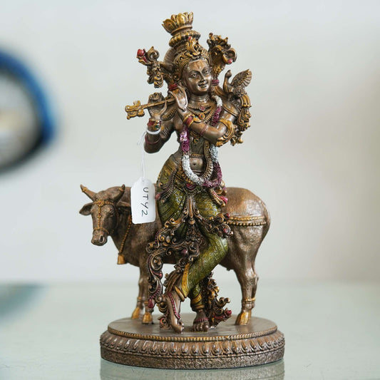 Divine Brass Krishna with Cow Statue – Symbol of Love, Compassion, and Prosperity