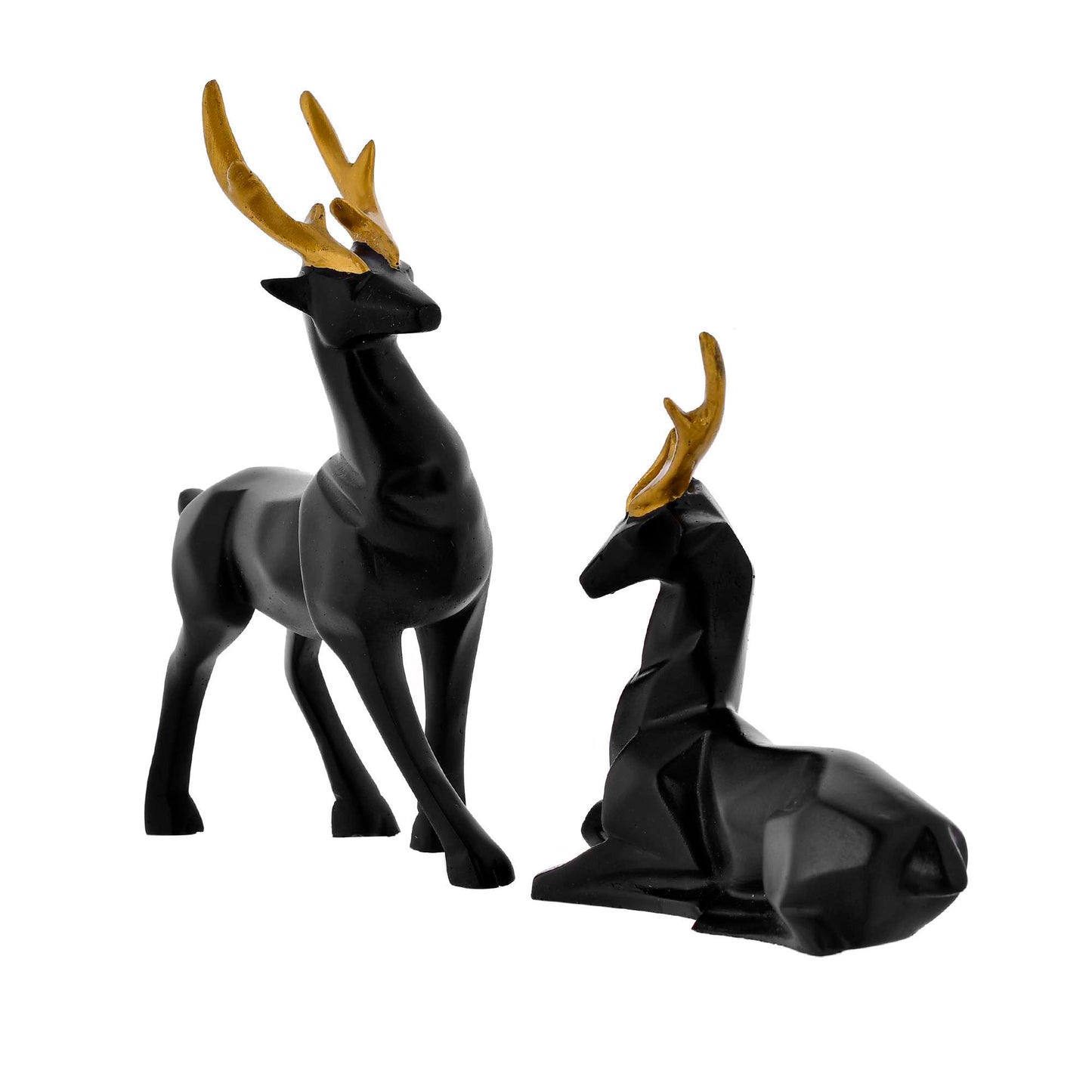 Elegant Black Deer Figurine Set with Golden Antlers – Modern Home Decor