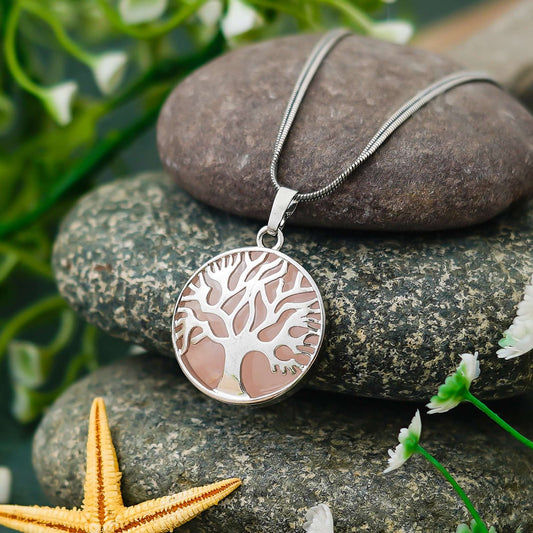 Elegant Tree of Life Pendant Necklace – Silver Finish with Natural Stone Inlay for Women, Men, Gifts & Everyday Wear