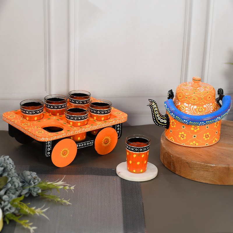 Handcrafted Tea Kettle & Glass Set (Set of 6 Glasses)