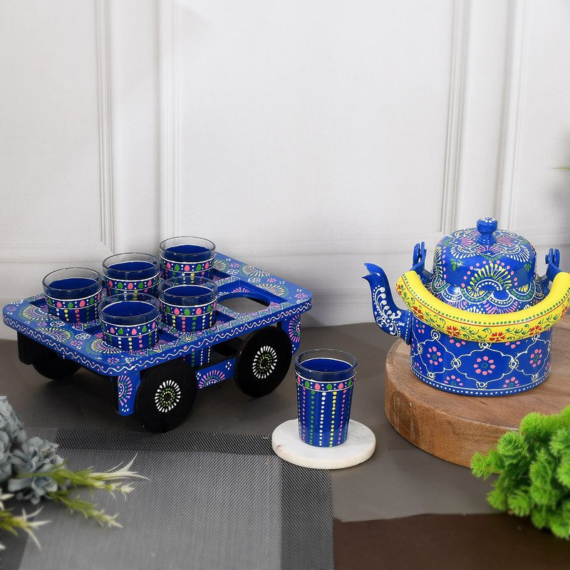 Handcrafted Tea Kettle & Glass Set (Set of 6 Glasses)