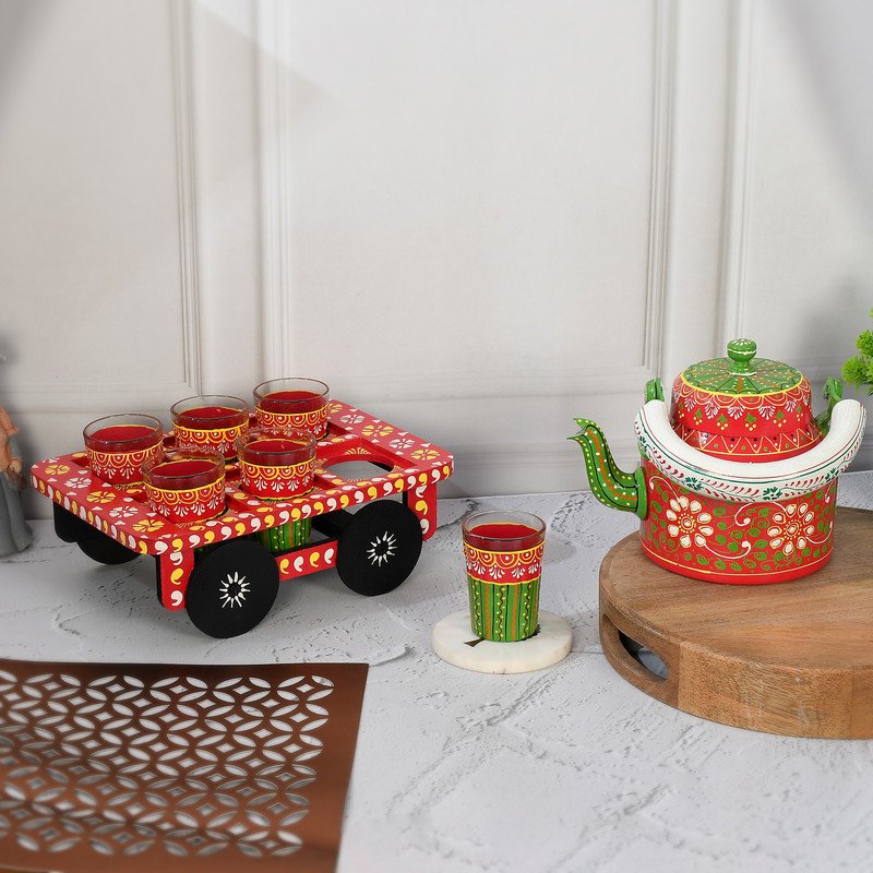 Handcrafted Tea Kettle & Glass Set (Set of 6 Glasses)