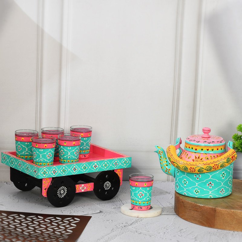 Handcrafted Tea Kettle & Glass Set (Set of 6 Glasses)