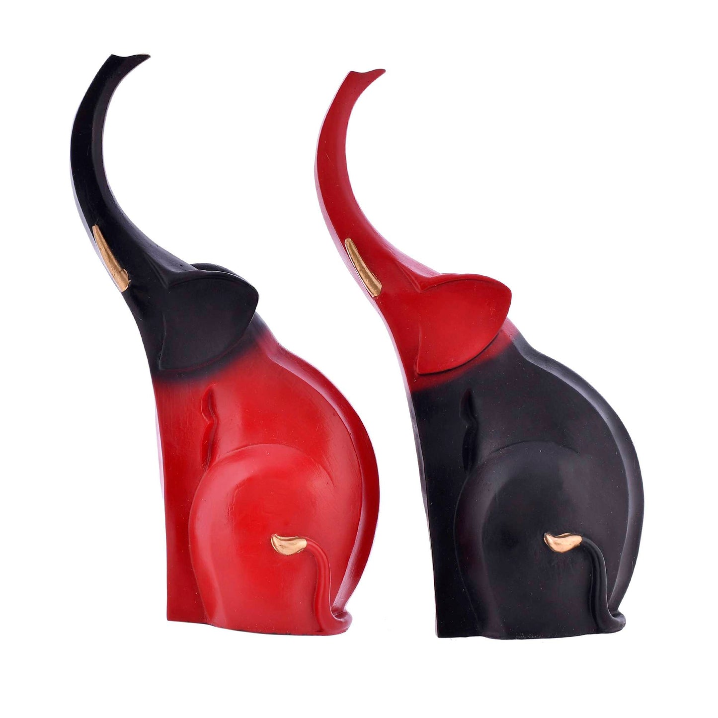 Elegant Dual-Tone Elephant Couple Showpiece – Red & Black (Set of 2)