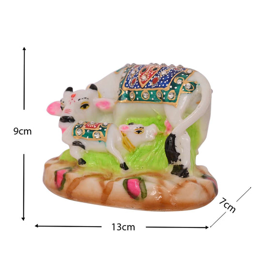 Decorative Kamadhenu Cow and Calf Idol | Handcrafted Marble Statue for Home Temple & Gifting