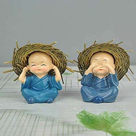 Mini Monk Figurines Set – Hear No Evil, See No Evil, Speak No Evil Decor with Straw Hats