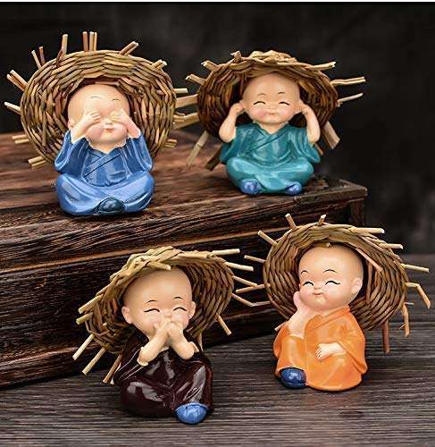 Mini Monk Figurines Set – Hear No Evil, See No Evil, Speak No Evil Decor with Straw Hats