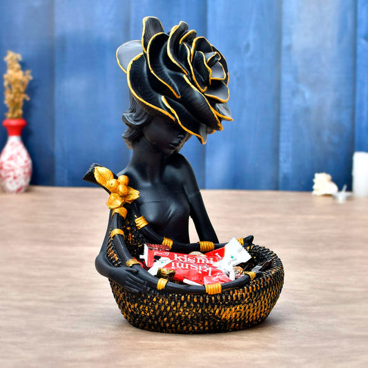 Elegant Lady with Rose Hat Decorative Tray – Luxury Resin Organizer for Keys, Candy, and Jewelry
