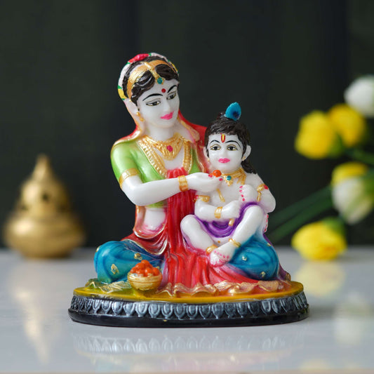 Hand-Painted Yashoda Krishna Idol | Divine Mother-Child Marble Figurine for Home Decor & Pooja