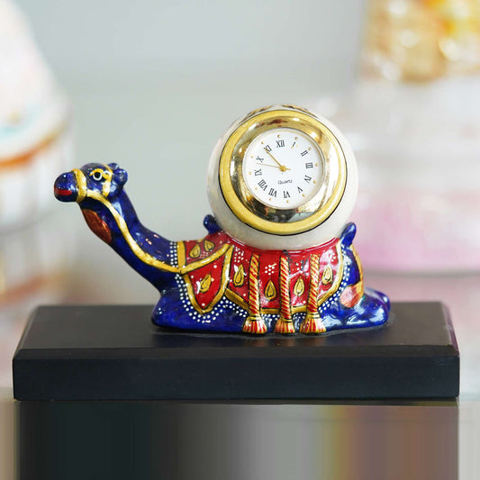 Decorative Camel Figurine with Miniature Clock – Hand-Painted Rajasthani Art Piece
