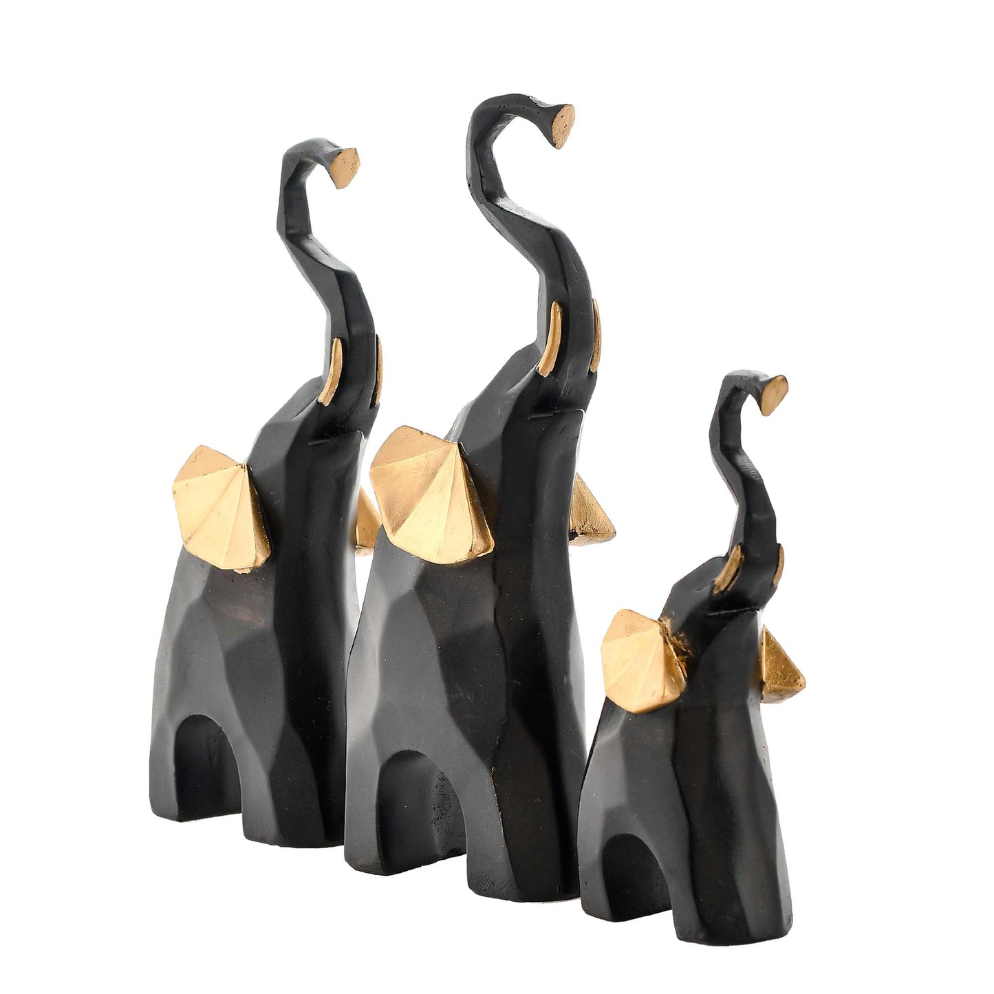 Luxe Black Elephant Family Set – Gold Accent Resin Figurines (Set of 3)