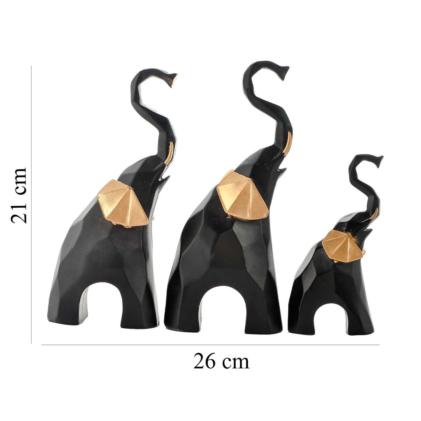 Luxe Black Elephant Family Set – Gold Accent Resin Figurines (Set of 3)