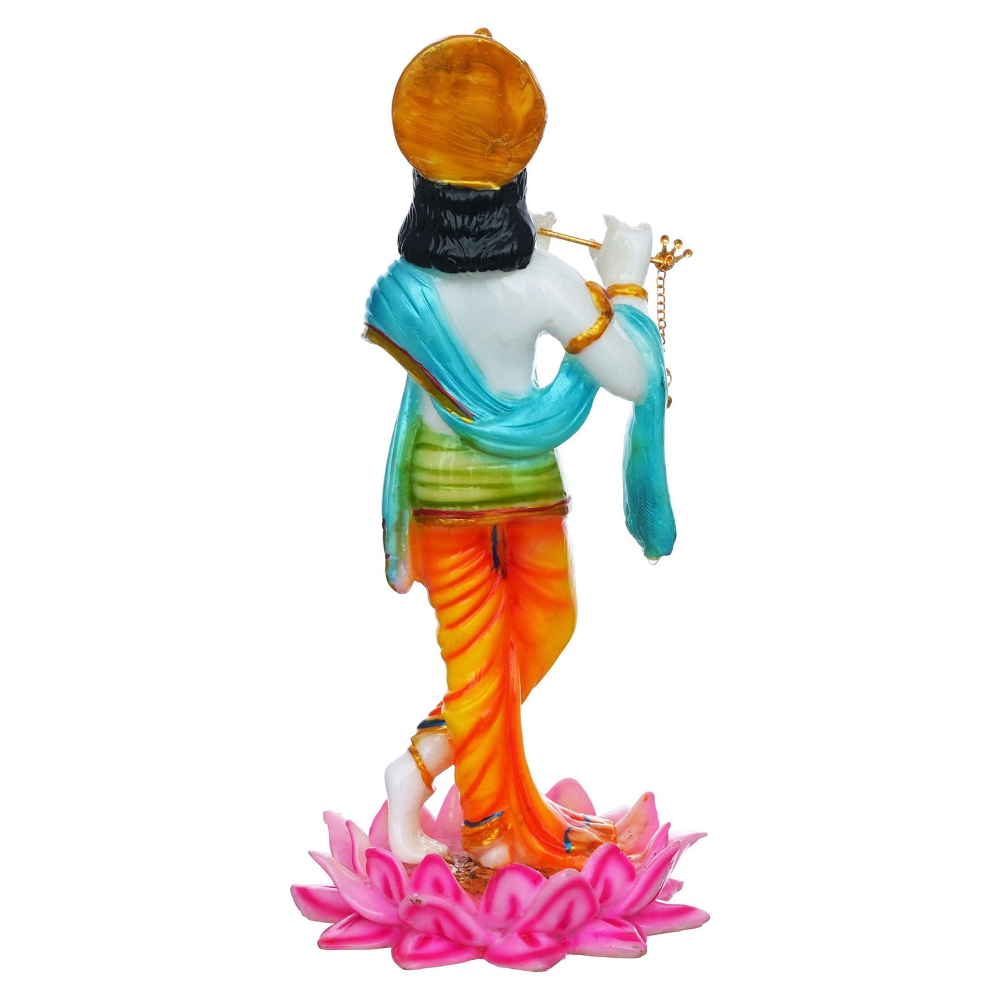 Colorful Lord Krishna Idol – Flute-Playing Figurine Standing on Lotus Base