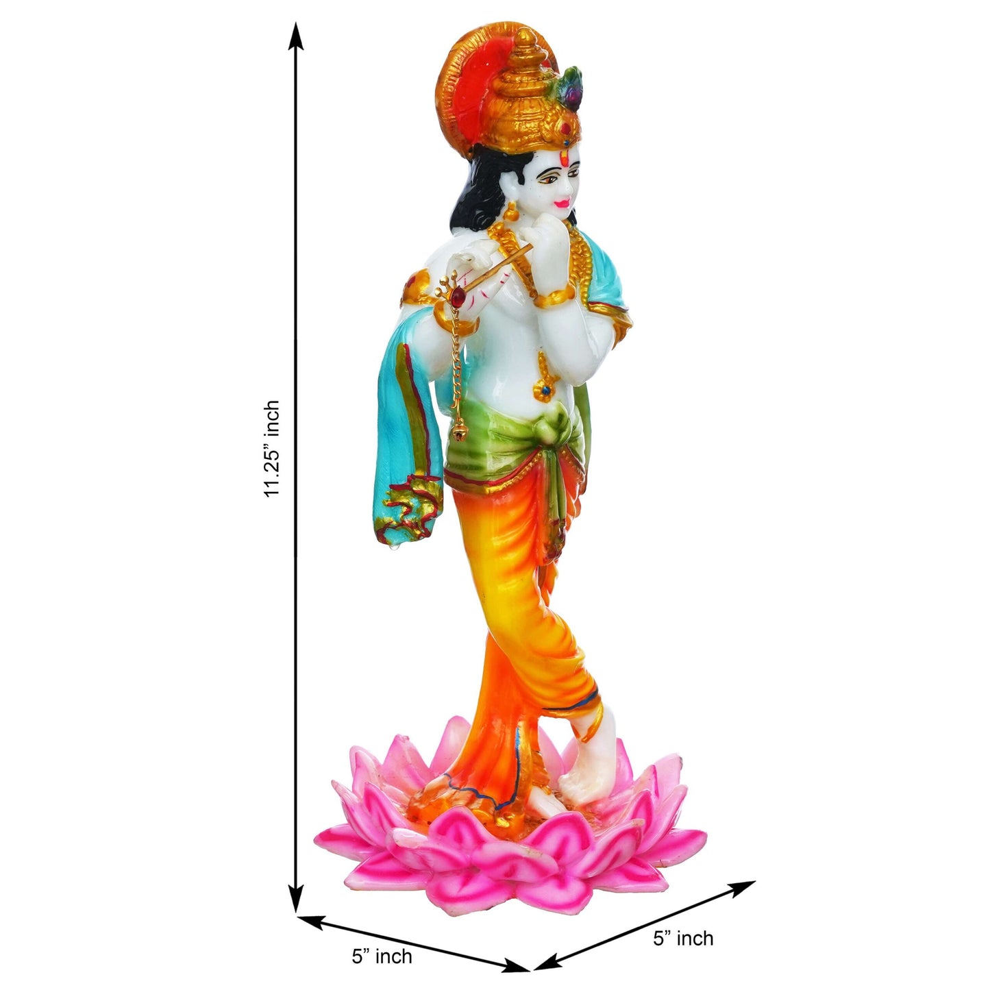 Colorful Lord Krishna Idol – Flute-Playing Figurine Standing on Lotus Base