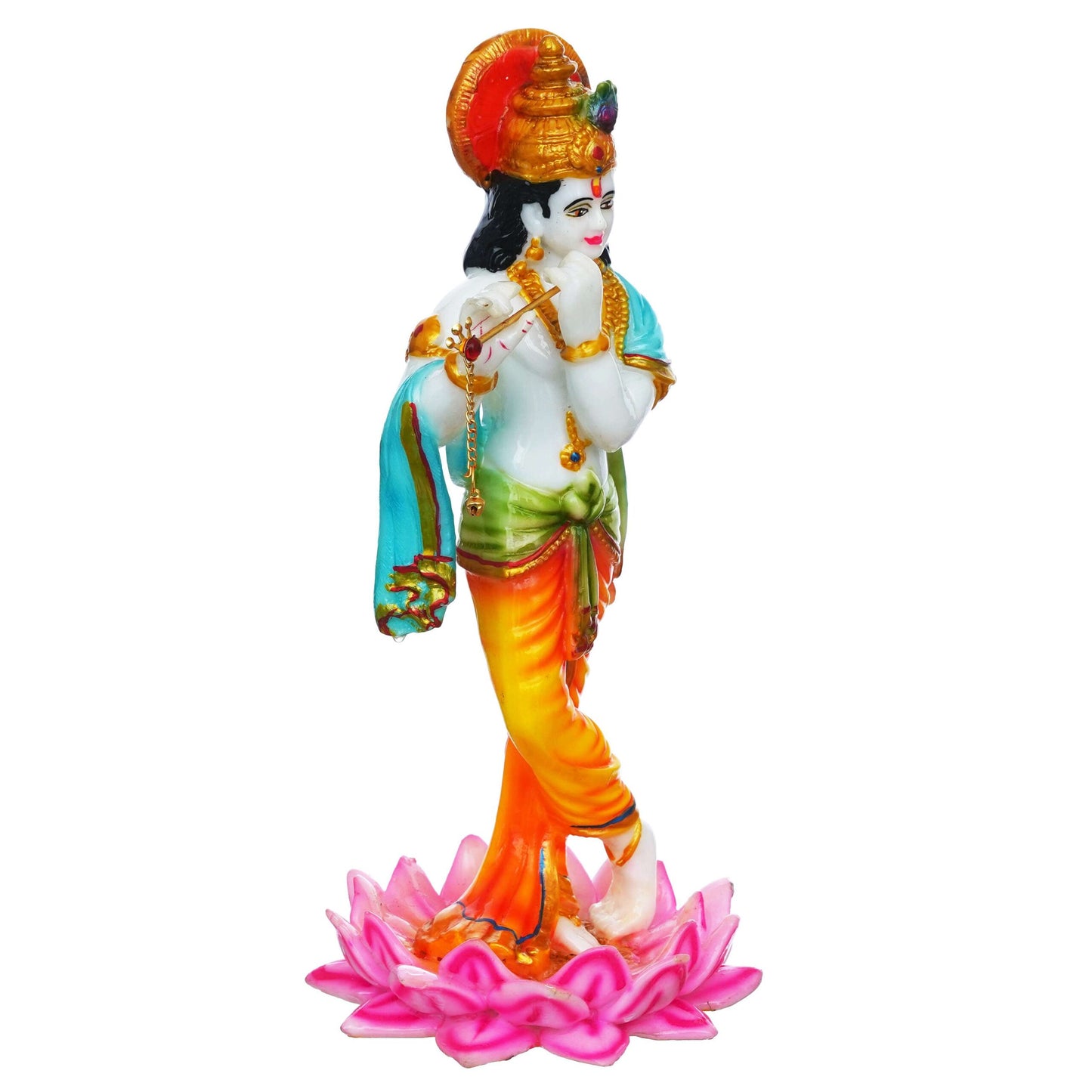 Colorful Lord Krishna Idol – Flute-Playing Figurine Standing on Lotus Base