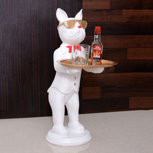 Luxury White Bunny Butler Statue with Tray – Quirky Bar and Home Decor Accent