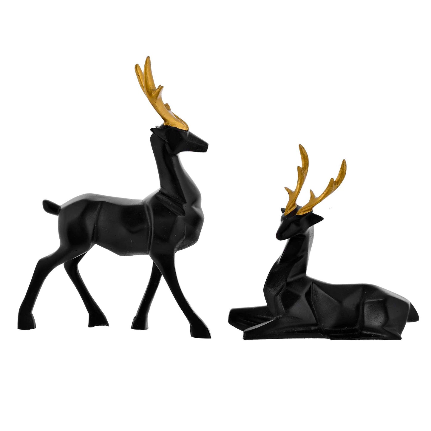 Elegant Black Deer Figurine Set with Golden Antlers – Modern Home Decor