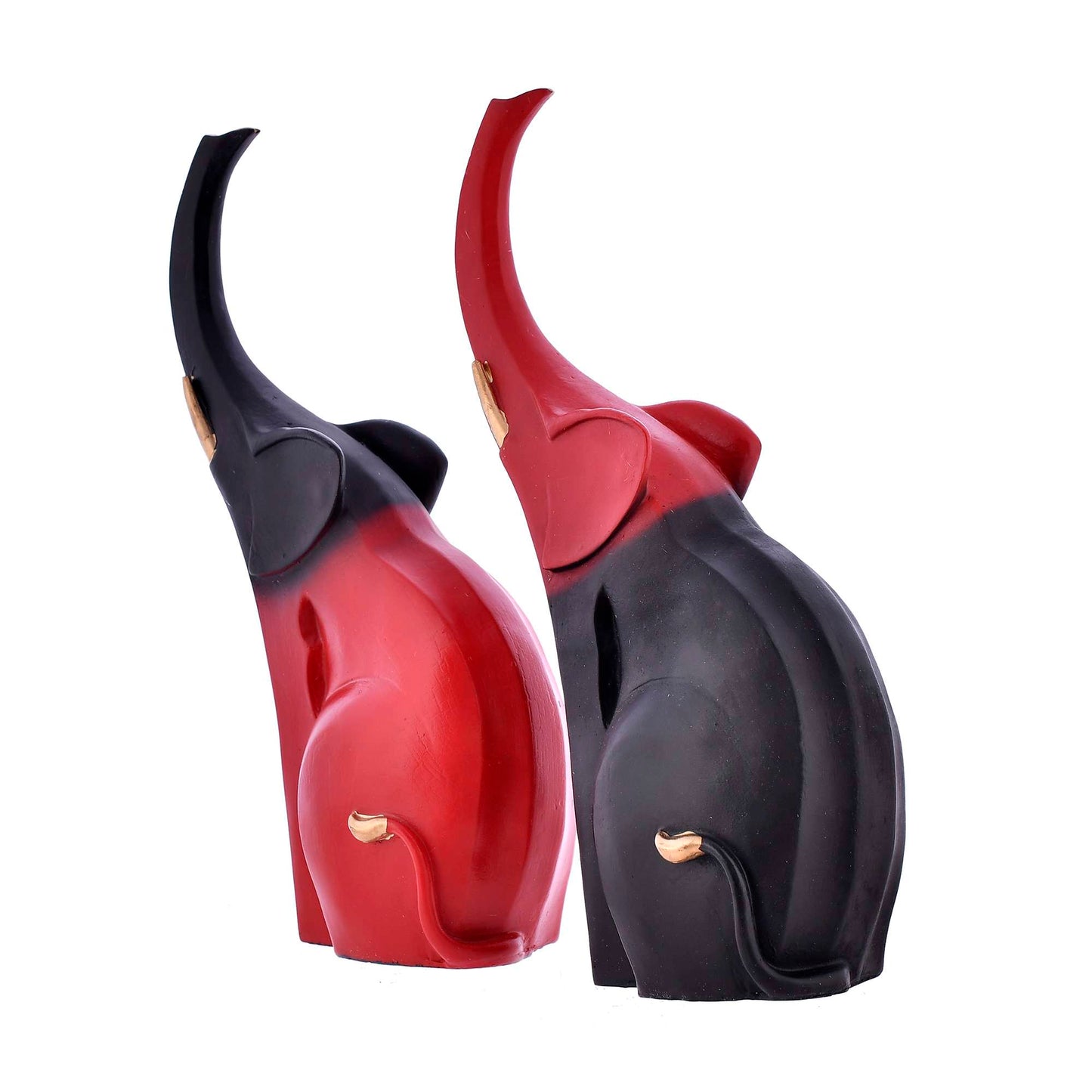Elegant Dual-Tone Elephant Couple Showpiece – Red & Black (Set of 2)