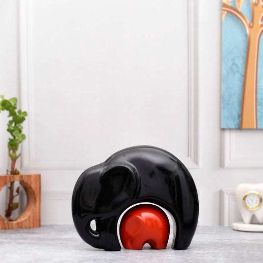 Modern Resin Elephant Figurine – Black & Red Minimalist Decor Piece