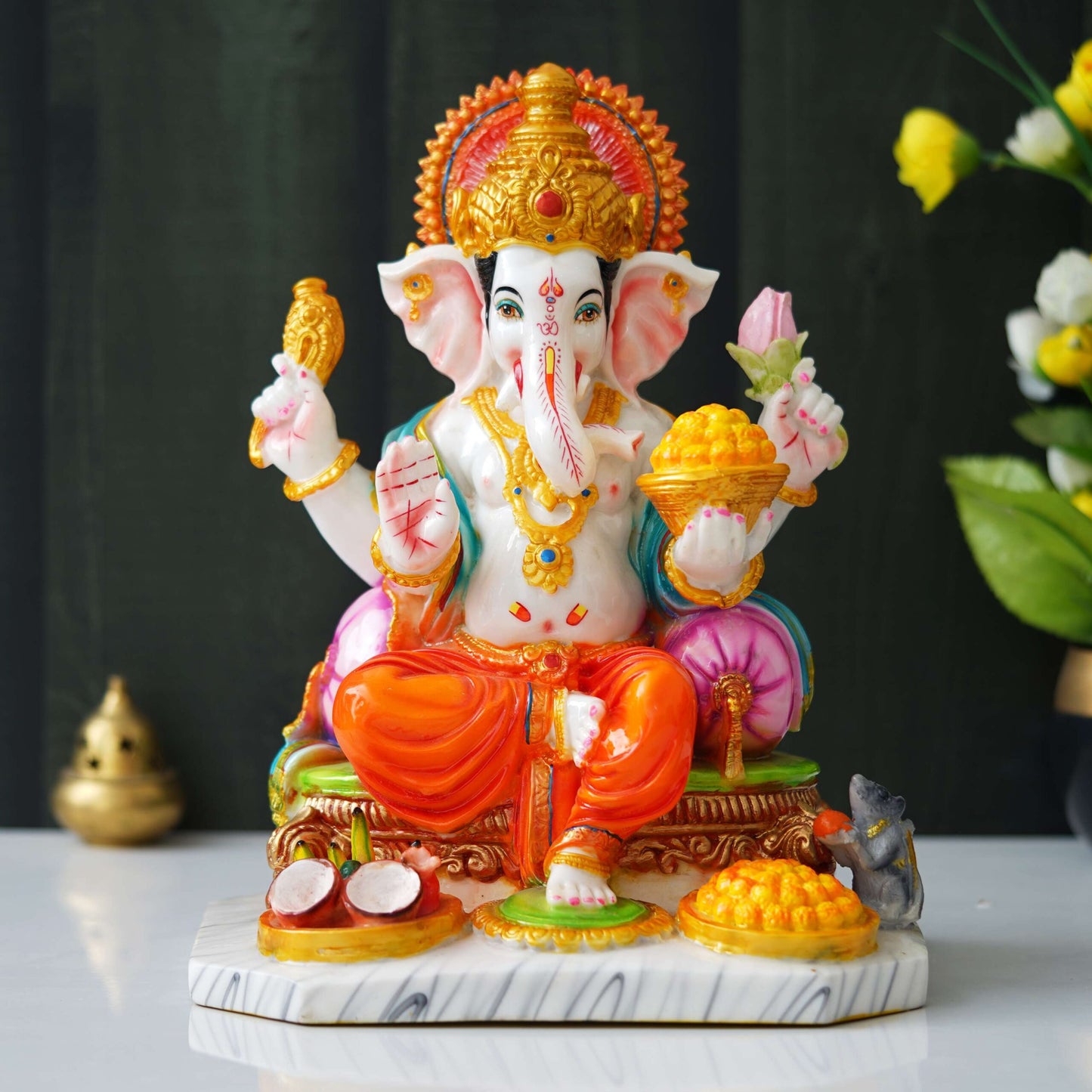 Majestic Lord Ganesha Idol – Vibrant Hand-Painted Decorative Statue
